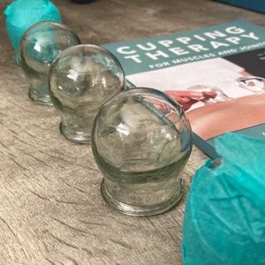 5 glass cups for cupping therapy, handmade from Ukraine, plus a how to book